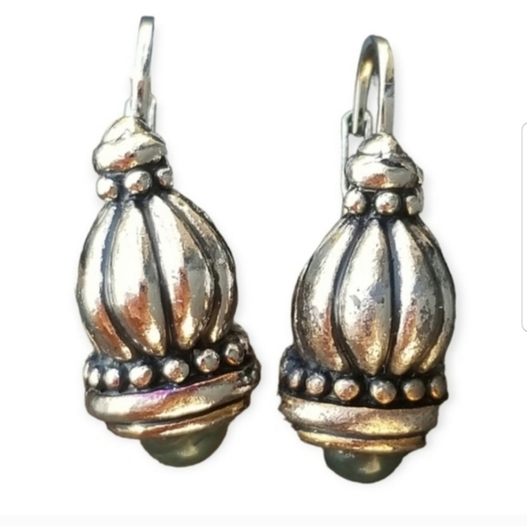 VINTAGE ORNATE  GOLD & SILVERTONED BRASS DESIGNER INSPIRED EARRINGS - Picture 1 of 5